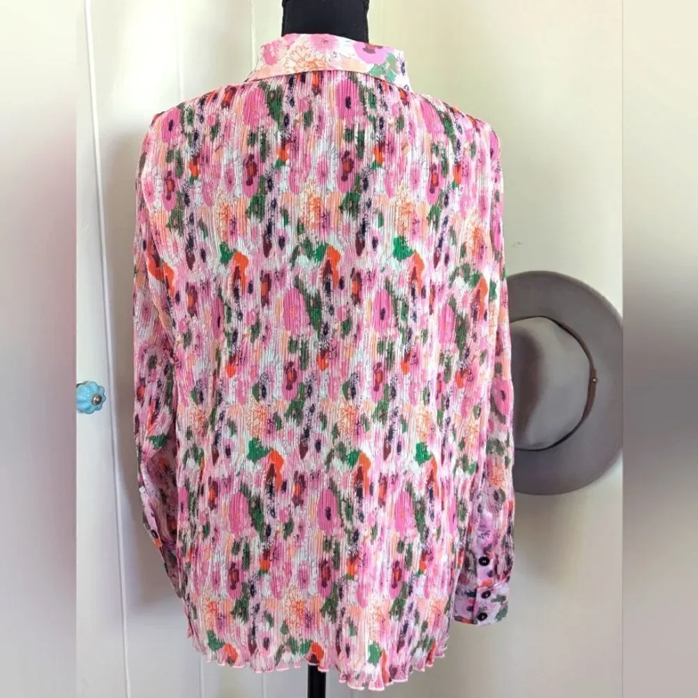 Ganni Floral Pleated Georgette Top 40 8/10 Gardencore Whimsical Barbiecore Boho